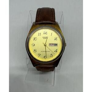 Sharp Quartz 277242 Watch Water Resistant Brown Leather Band New Battery See Pic